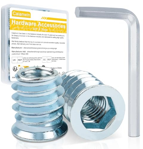 40 Stück Einschraubmutter M6, Caianwin Einschraubmuttern Holz M6 X 10mm Gewindeeinsatz Holzmuttern mit Schraubenschlüss Zinklegierung Hex Innensechskant Mutter Möbelmutter für Holzmöbel