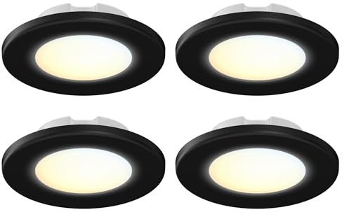 JULLISON 4 Inch LED Mini Surface Mount Light, Recessed Trim, Small Flush Mount Ceiling Light for Hallway, Bathroom, Kitchen, 120V, 60W Replacement, 5CCT Selectable, ETL, Wet Rated, Black/4 Packs