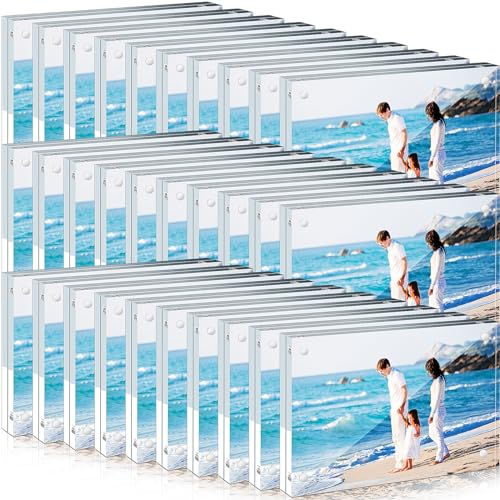 Handepo 30 Pack 5 x 7 Inch Clear Acrylic Picture Frames Double Sided Magnetic Photo Frames 20mm Thickness Frameless Desktop Display Freestanding for Bedroom Living Room Home Office