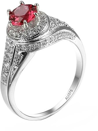 KnSam Partnerringe 9 Karat Gold, Klassisch Simple Ring Pärchen Ringe mit Labor Erstellt Rubin Rot, Hochzeitsring Au 375 mit Moissanit Echt Gold Schmuck, Gr.69 (22.0)
