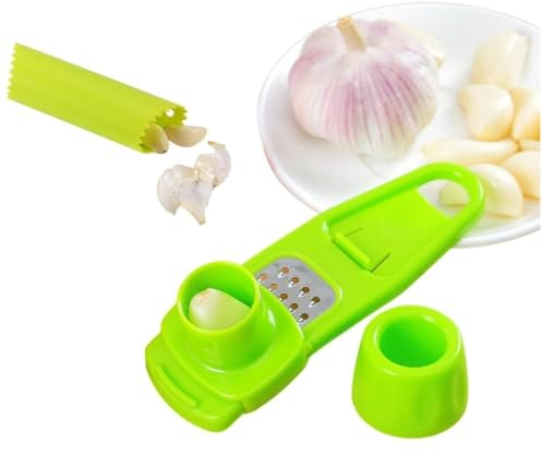 KOMUNJ Garlic Press, Garlic Cutter, Garlic Crusher, Practical Kitchen Aid, Silicone Garlic Peeler Roll for Garlic Press, Vegetable Peeler for Kitchen Appliances