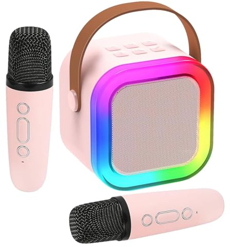 Eventerde Máquina de Karaoke para Adultos, Altavoz inalámbrico con Luces | LED y 2 micrófonos inalámbricos, y reuniones Familiares, Color Rosa