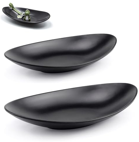 YanBous 2 Pièces Plateau À Bijoux Noir, Plateau Pour Clés, Organisateur De Bijoux, Décoration D'entrée, Plateau Décoratif, Cadeau De Pendaison De Crémaillère (Ovale/Grand Ovale)