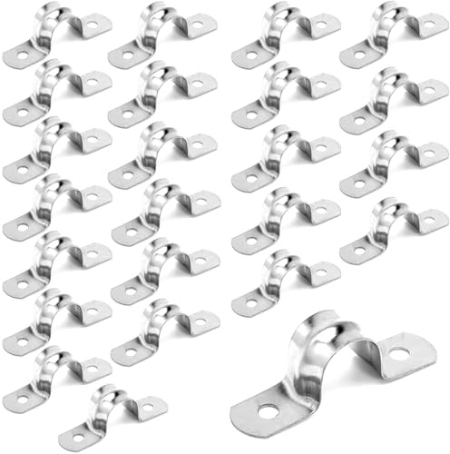 LICQIC 304 Edelstahl-Rohrschellen, U-förmige Rohrklemme, Zweiloch-Rohrgurt-Spannclips zur Befestigung von Fallrohr und Metallrohren (M16, 24 Stück)