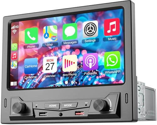 8 Kabelloses Single-Din-Autoradio mit Carplay Android Auto-Touchscreen, Auto-Audio-Receiver-Headunit, Bluetooth 5.3, Rückfahrkamera, FM/AM, SWC, Mirrorlink, Ladefunktion