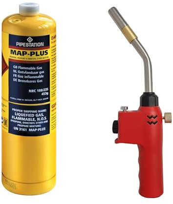 Pipestation PT9000 Blow Torch Kit and 1x Mapp+ Gas Cylinder | Blowtorch & Map Gas Canister | Map Pro Canisters for Soldering Brazing Thawing Heat Treatment | Gas Blow Torch Plus Gas Map+ Gas Included