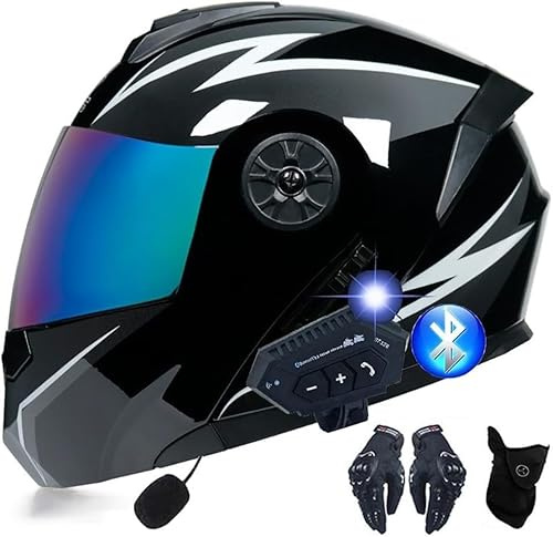 Casco Moto Casco Moto Modulare Bluetooth per Adulti, Donne e Uomini, Casco Moto Integrale con Auricolare Bluetooth da 150 m, Omologato ECE F,L59-60CM