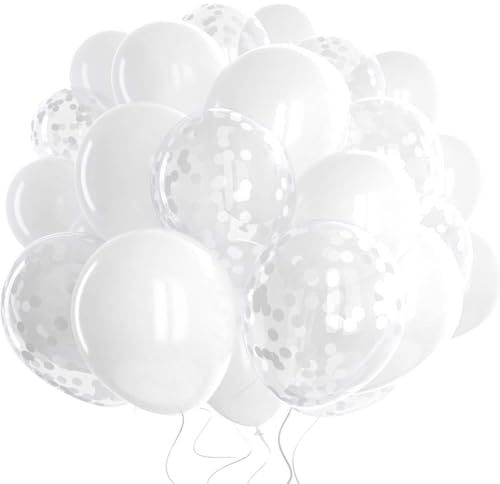 DazzJoy Luftballons Weiß, 10 Stk Metallic Weiße Luftballons Hochzeit Deko, Weiße Ballons Kindergeburtstag Deko, Weiß Konfetti Luftballons für Mädchen Weißs Thema Geburtstag Party, Hochzeit, Babyparty