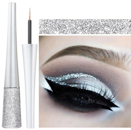 Glitter Eyeliner and Eyeshadow - Waterproof Sparkle Long-Lasting Smudge-proof Liquid Eye Liner - Quick Dry Shimmer White Silver Beauty Makeup for Women