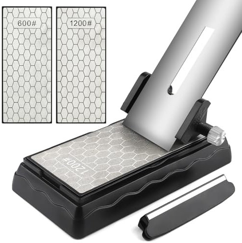 Kalolary Pietre Affilatura Diamantate con Guida Affilatura Pietra Affilare i Coltelli con Base Antiscivolo Pialle Set Pietre Affilatura Piastra Affilatura Diamantata Fine/Grossolana (600/1200)