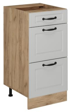 Vicco Küchenunterschrank R-Line, Weiß Landhaus, 40 cm | MDF-Front · Ohne Arbeitsplatte · Höhenverstellbare Füße · Metallgriffe · ✓ Frei kombinierbar