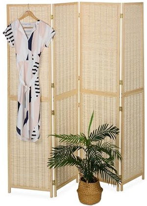 Relaxdays Paravent, 4-teilig, Faltbarer Raumtrenner, HxB: 180x182 cm, Bambus & Holz, Wohnzimmer, Trennwand innen, Natur