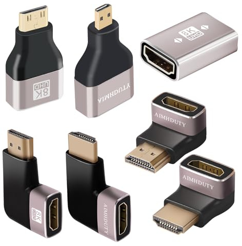 HDMI Adapter Kits, 7-Pack Mini/Micro/Right Angle HDMI Male to Female Coupler, Support 8K@60Hz, 4K@120Hz, Compatible with Xbox, PS5, Raspberry Pi, Camera and so on