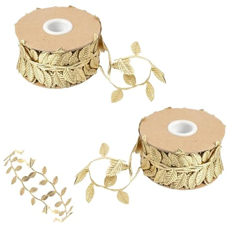 2 Stück Blätter Streifen Geschenkband 10 M Langes Goldfarbenes Blattband | Künstliches Blattband Gold für Girlanden DIY Handwerk und Party Hochzeit Heimdekorationen