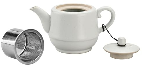 NCQIXIAO Tetera de cerámica de estilo rural con infusor de acero inoxidable, tetera de porcelana de 473 ml (blanco)