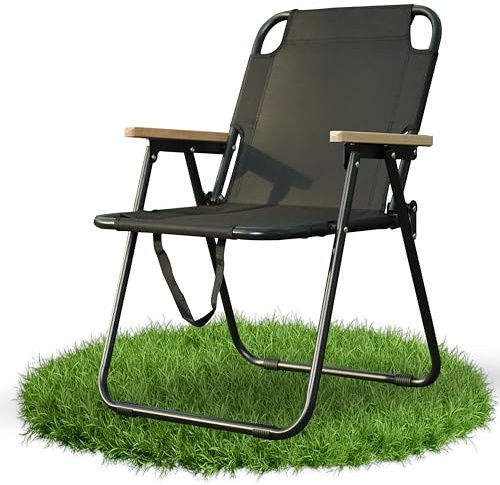 Campingstuhl Klappbar, Camping stuhl Extra leicht mit Armlehnen, Faltbar strandstuhl mit Anti-Rutsch-Matte, Belastbar 150kg, Campingstühle Tragbare Strandliege für Garten Terrasse (Schwarz)