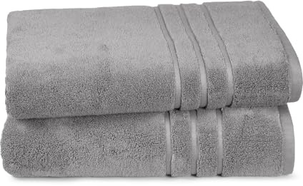 TRIDENT Eco Twist 2 Pc Bath Towel Set, 2 Bath Towels 30x58 Inch, Cotton and Viscose from Bamboo Towel, Plush, Absorbent, Zero Twist Bathroom Towels Set, Charcoal Grey