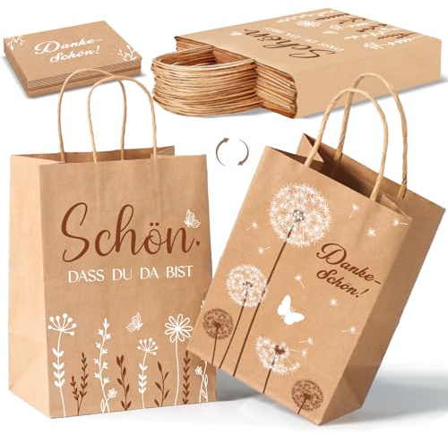 12 Stück Geschenktüten Danke Kraftpapier Henkel Karte, Kindergeburtstag Gastgeschenke Hochzeit Gastgeschenk Taufe Gastgeschenke Kommunion Dankeschön Geschenke