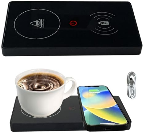 YumSur Coffee Mug Warmer and Smart Heated Coaster Electric Beverage Warmer Smart Cup Heating Coaster for Desk Home Office Gift for Cocoa, Coffee, Beverage, Tea, Milk, Hot Drinks