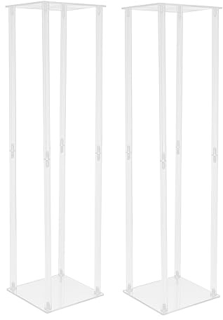 2 Stück Hochzeit Blumenständer 1m-Hoch Transparente Acryl-Hochzeitsdekoration 25cm-Breit für Tische Blumenstrauß Vase Säulen Blumenvase Rechteckig Bodenvase mit Acrylplatte für Hochzeit Party