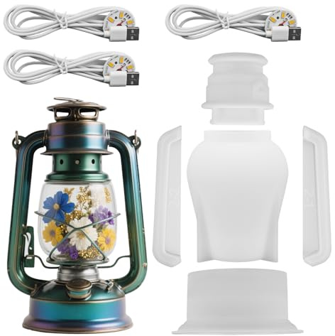 Set di Stampi per Lampade in Resina, in Silicone Stampi Lanterne Uragano con 3 Luci a LED Vintage Stampo Lampade Cherosene per Colata di Resina Epossidica Tavolo Camino Arredamento Casa