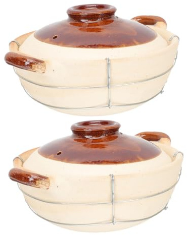 FUNNETOYU 2piezas Cazuelas De Barro Con Mango Único Para Cocinar Arroz y Guisos Resistente Al Calor Con Distribución Uniforme Adecuado Para Uso Doméstico