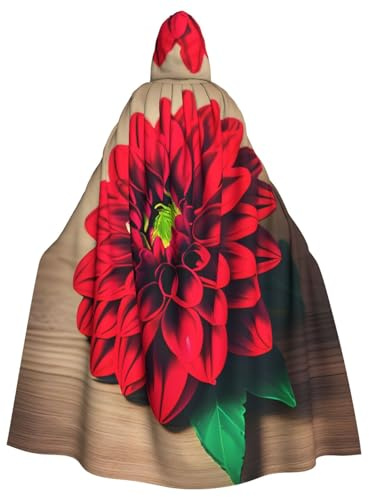 Planche en bois rétro imprimé fleur rouge dahlia 150 cm, cape à capuche unisexe pour adulte, pour Halloween, sorcière, vampire, magicien, cosplay