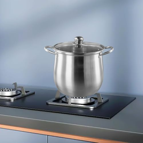 FACAIIO Extra Large Capacity 201 Stainless Steel Stock Pot with Heat-Resistant Tempered Glass Lid, 5mm Thick Bottom for Even Heating, Compatible with Induction and Gas Stovetops, Silver
