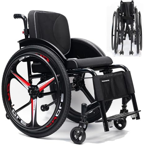 LYAYYDS Geländetauglicher Sportrollstuhl, faltbar und Ultraleicht, Tragfähigkeit bis 100 kg, Sitzgrößen 38 cm/42 cm, für aktive Erwachsene, mit Schnellverschluss an den Hinterrädern seat38cm