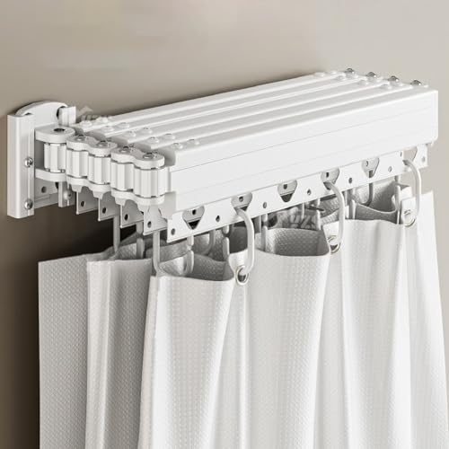 Peakjune Wandmontage Eckvorhangstangen,Unsichtbare,Faltbare Duschvorhangstange,Faltbarer Duschvorhang mit Stange Wasserdichter,Anti Schimmel,Wasserdicht,für Badezimmer,Ecke,Badewanne