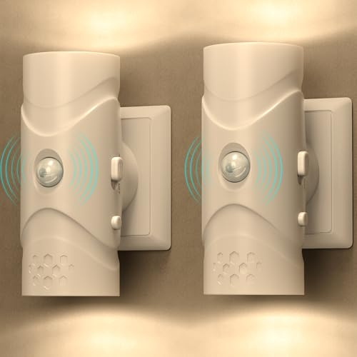 Bazcuka Nachtlicht mit Bewegungsmelder, LED Nachtlichter, 2 Stück | 3000K Warmweißes Licht, 3 Modi (ON/Auto/OFF), Stufenlose Dimmung, für Kinder Schlafzimmer, Flur, Treppenhaus