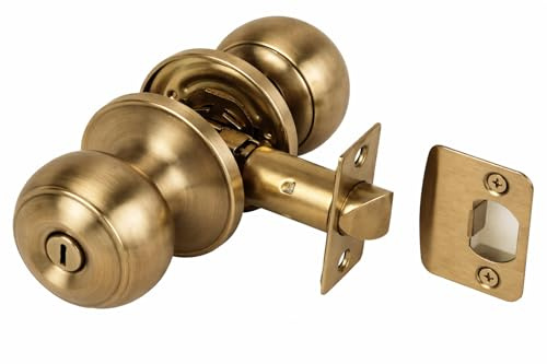 Hunta HANDLEZONE® Riva Privacy Door Knobset, Keyless Bathroom Door Lock with Emergency Release, Adjustable 60-70mm Latch, 1 Set - Antique Bronze