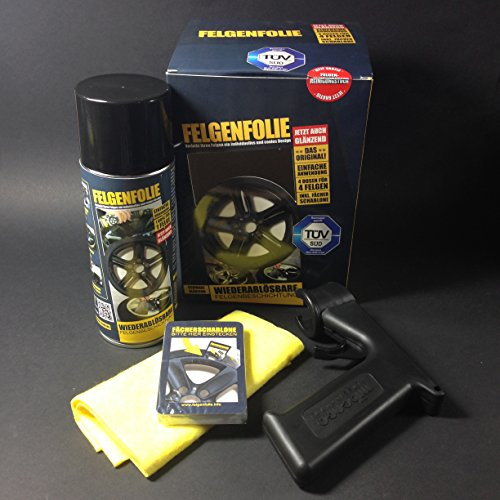FELGENFOLIE Set 4 x 400 ml glänzend, schwarz + Sprayboy