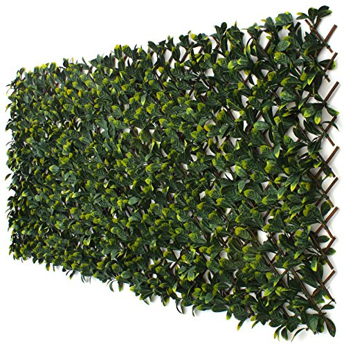 Laurel Leaf Expandable Faux Privacy Fence - Lattice Panels for Outside - Bamboo Wood Trellis/Wall Trellis for Artificial Green Wall (4)