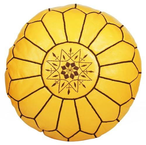 ALMADIH marokkanische Echtleder Sitzkissen gelb gefüllt geliefert Robustes Leder 100% traditionelle Handarbeit orientalische Ottoman Sitzsack Sitzpouf Bodenkissen Fußhocker Lederkissen (Pouf gelb)