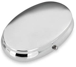 kleine ovale Pillendose verchromt - 6 x 3.5 cm - mit Kunststoffeinsatz - 2 Fächer - Mini Pillenbox für unterwegs, die Handtasche, Hosentasche, als Geschenk