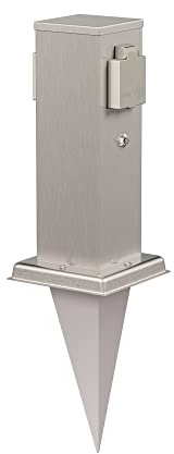 ledscom.de Colonne de Prises de Jardin Polly avec capteur crépusculaire et Piquet de Terre pour l'extérieur, 2X, INOX, carré, 27cm