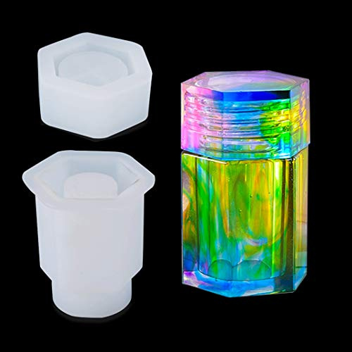 iSuperb Box Resin Moulds with Lid, Bottles Silicone Mold Jars Storage Box Epoxy Resin Casting Mould for Jewelry Accessories Storage, Home Decoration (Hexagon Molds)