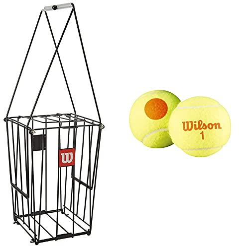 Wilson Unisex Adult Ball Pick Up Basket Tennis Ball Collection Pick-Up Basket, N/A, NS & Tennis Balls, Starter Orange, Pack of 12, Yellow/Orange, for Children, WRT137200