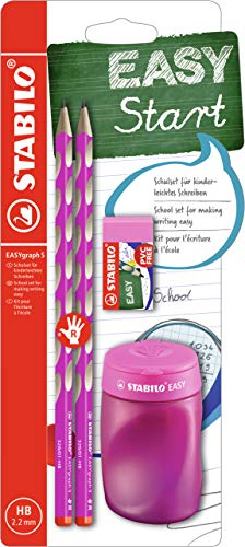STABILO - Schul-Set für Rechtshänder - EASYgraph S in pink - inklusive Spitzer + Radierer