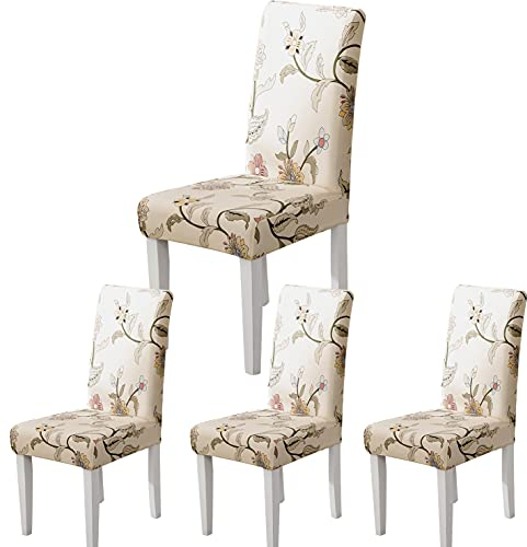 ARNTY Stuhlhussen 4/6er Set, Stuhlbezug Jacquard Esszimmer Stuhlhussen Schwingstühle Universal Hussen für Stühle für Esszimmer, Hotel, Küche, Zeremonie (Braune-Blumen, 4 Stück)