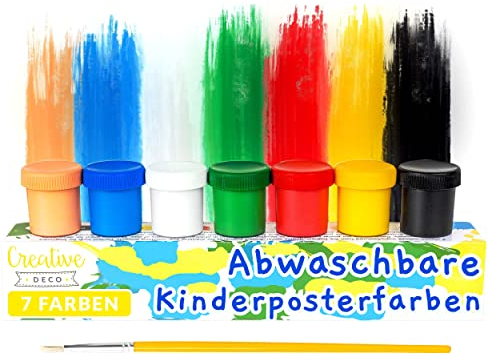 Creative Deco Fingerfarben Kinder Ungiftig Bastelfarbe Plakatfarbe Set | 20 ml x 6 Mehrfarbige Becher + 1 Gratis | 7 Grundfarben | Finger Malfarben Perfekt für Anfänger Studenten Künstler