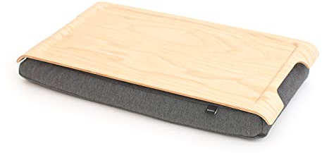 Bosign. Knietablett Laptray mit Sitzsack-Kissen für Laptop, Frühstück. Rutschfestes Tablett. Abnehmbarer und waschbarer Kissenbezug. Natürliches Eschenholz. Graues Kissen. KLEIN - 43x23x6,5 cm