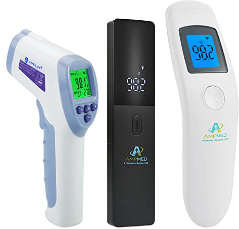 Amplim W1 AE1 F2 Non-Contact Touchless Infrared Digital Forehead Thermometer for Adults and Babies (Pack of 3)