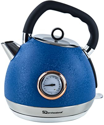 SQ Professional Epoque Electric Kettle with Rose Gold Features & Temperature Display - 2200W - 1.8L Stainless Steel (Blue)