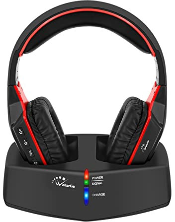 WallarGe Casque sans fil pour téléviseur/TV, casque sans fil avec station de charge RF 5,8 GHz avec portée de 33 m pour téléviseur HiFi DVD, émetteur avec port optique et Aux