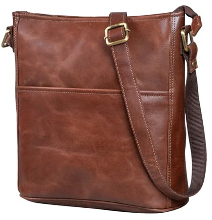 LEABAGS Leder Handtasche Damen I Premium Echtleder Umhängetasche I Schultertasche I Damentasche I Tragetasche für Arbeit Uni Schule Freizeit