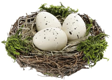 Ostereier Osterdeko Deko-Vogelnest Deko-Eier Deko Nest mit Eiern 10 cm Ø weiß
