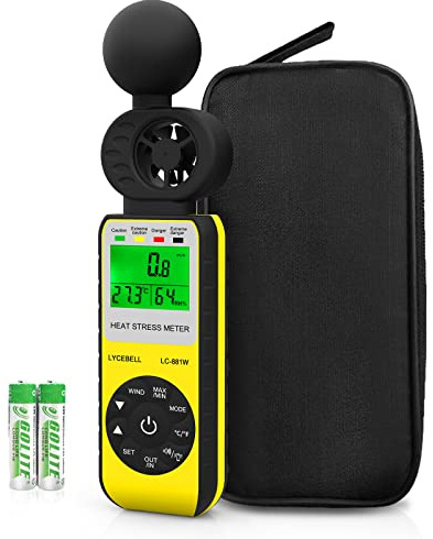 Digital Anemometer, 3 in 1 Handheld LC-881W Portable Anemometer Wind Speed Meter Measures Wind Speed Humidity Temperature, WBGT Alarm for Outdoor Drone Flying Hunting Sailing