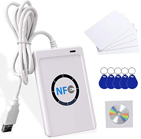 OBO HANDS ACR122U Smart NFC RFID Reader/Writer ISO 14443 A/B Karte Klonmaschine + kostenlose Software + 5 beschriftbare UID Schlüsselanhänger
